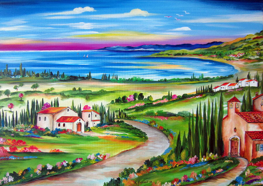 Peaceful Village by the Lake Painting by Roberto Gagliardi