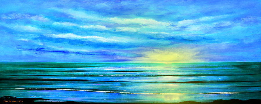 Sunset Painting - Peacefully Blue - Panoramic Sunset by Gina De Gorna