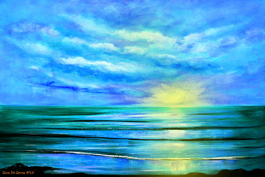 Peacefully Blue - Seascape Sunset Painting by Gina De Gorna