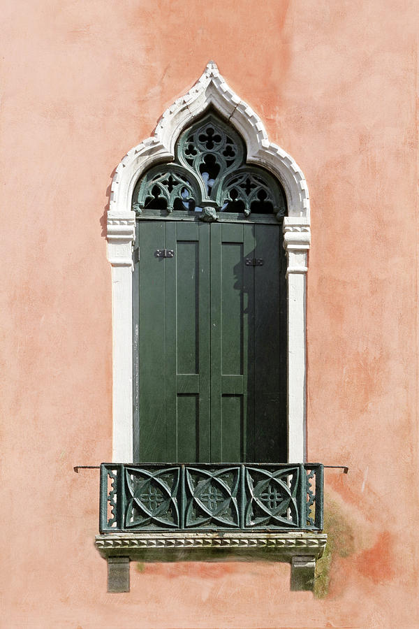 Peach and Green Venetian Gothic Door Photograph by Brooke T Ryan