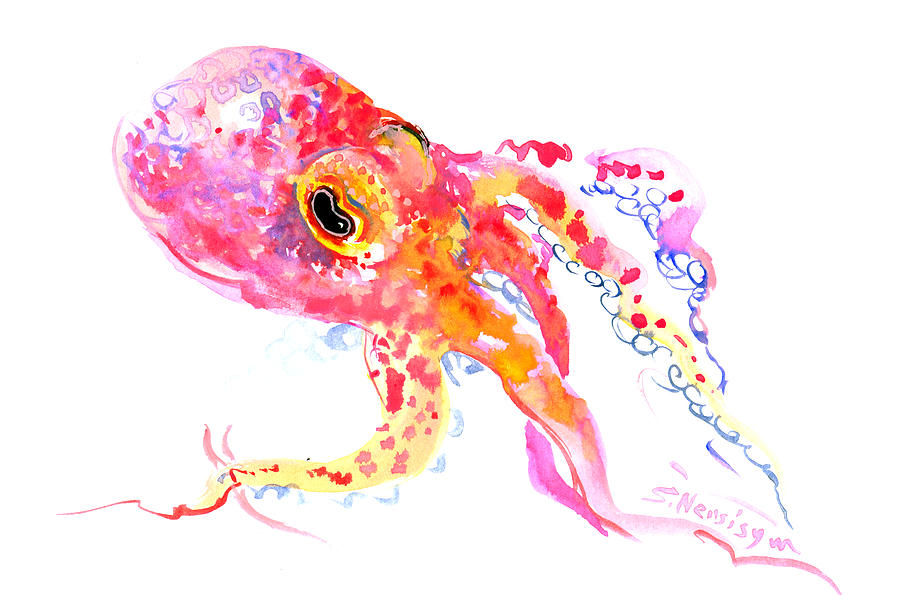 Octopus Painting - Peach Color Octopus by Suren Nersisyan