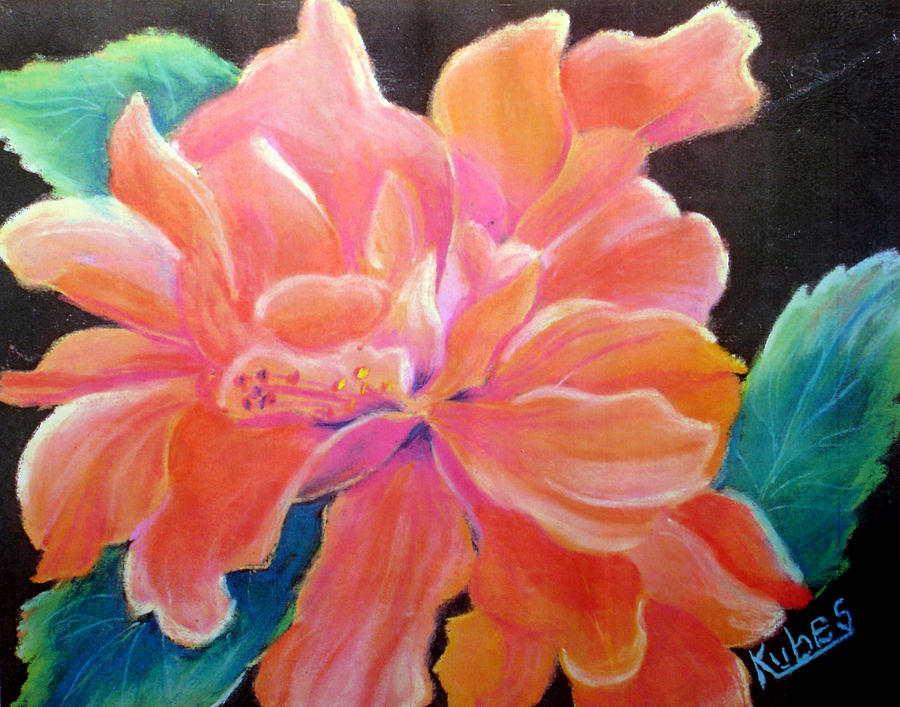 Peach Double Hibiscus Pastel by Susan Kubes
