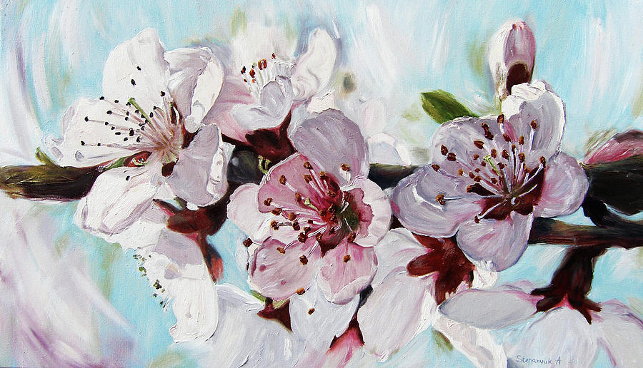 Peach Flowers Painting By Alina Stepanyuk