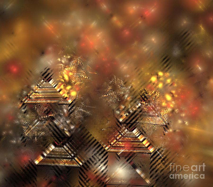 Abstract Digital Art - Peach Gold Pyramids by Kim Sy Ok