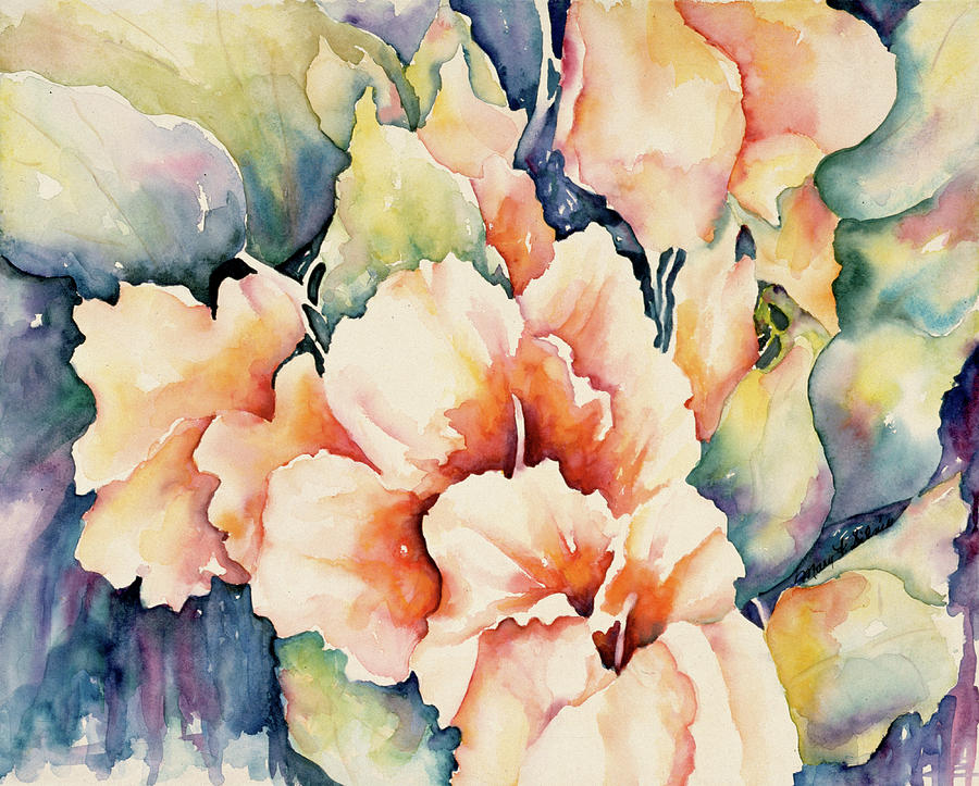 Peachy Hibiscus Painting by Mary Silvia