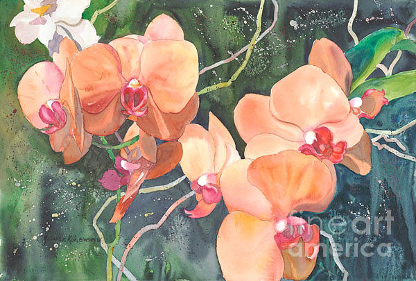 Peach Orchids Painting by Yolanda Koh