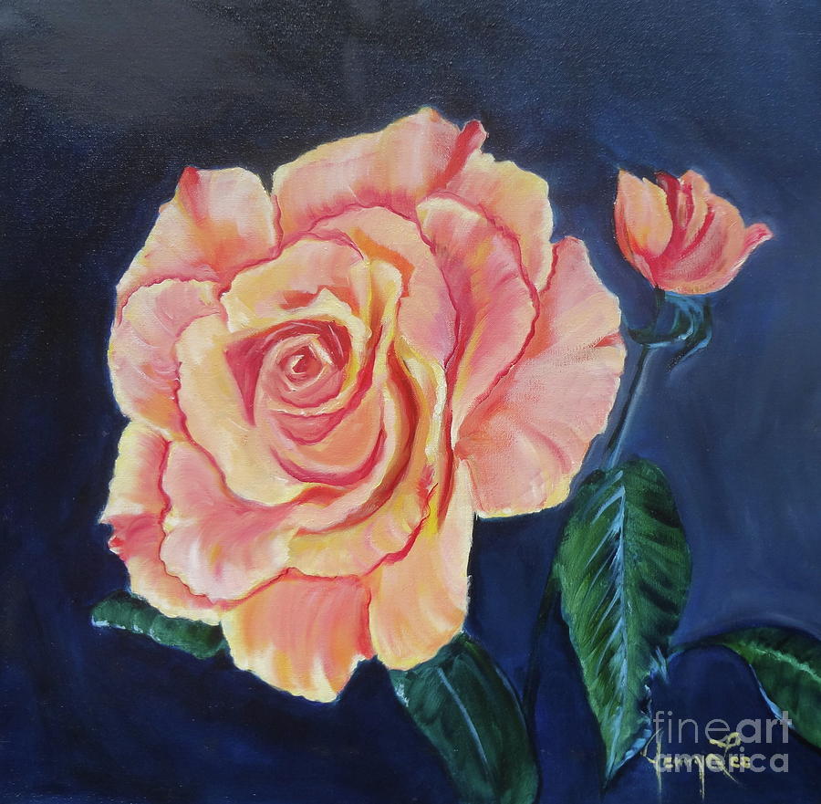 Peach  Rose Painting by Jenny Lee