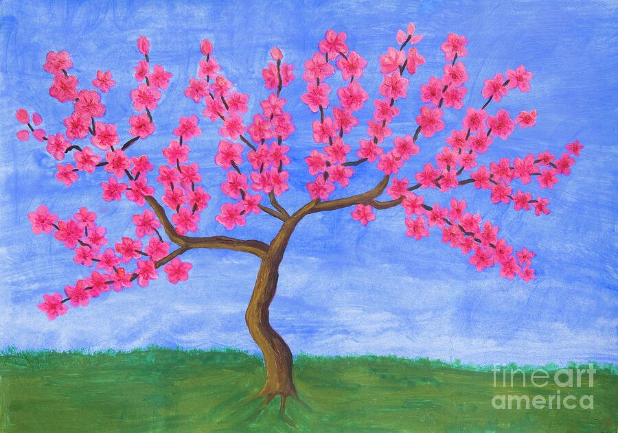 Peach tree in blossom, painting Painting by Irina Afonskaya