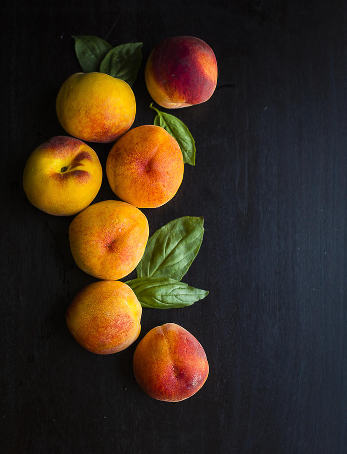 Peach Photograph - Peaches and  Basil by Nicole English
