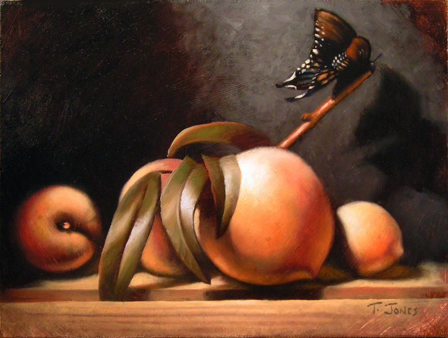 Peaches and Butterfly Painting by Timothy Jones