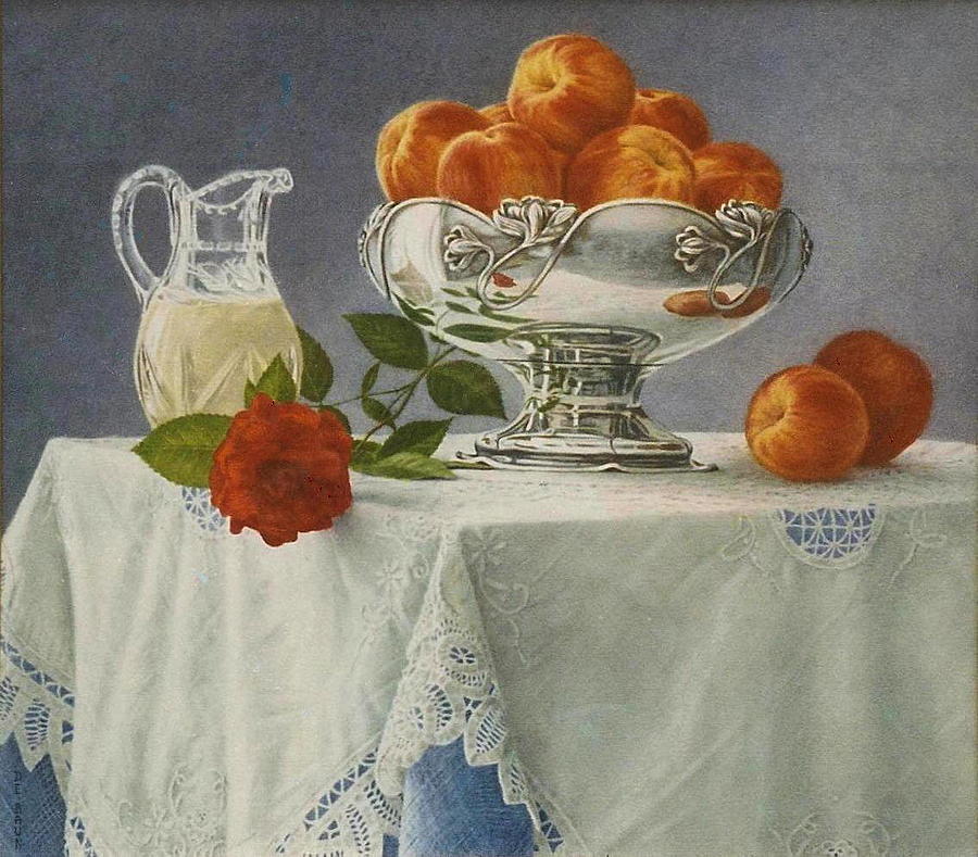 Peach Painting - Peaches And Cream by Barry DeBaun