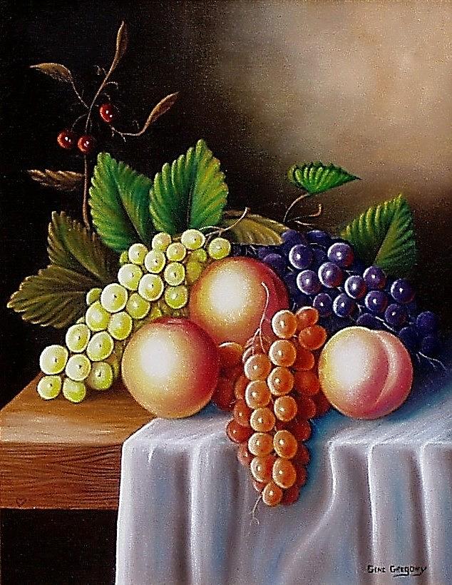 Peaches and grapes Painting by Gene Gregory