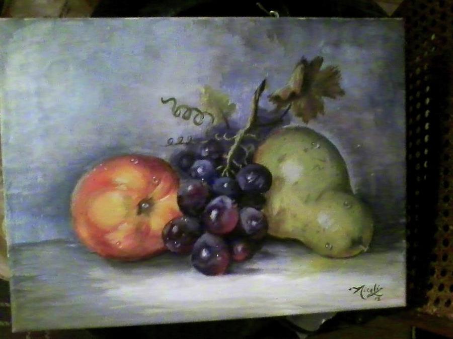Still Life Painting - Peaches, grapes and pear by Niceliz Howard