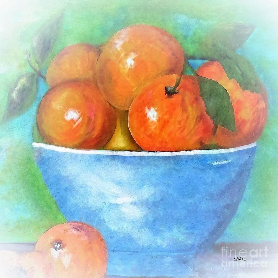 Peaches in a Blue Bowl Vignette Painting by Eloise Schneider Mote
