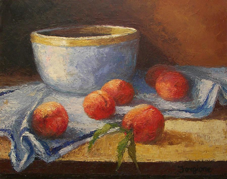 Peach Painting - Peaches n Bowl by Tom Forgione