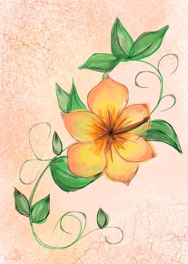 Peachy flower on vine Painting by Kathleen Hromada