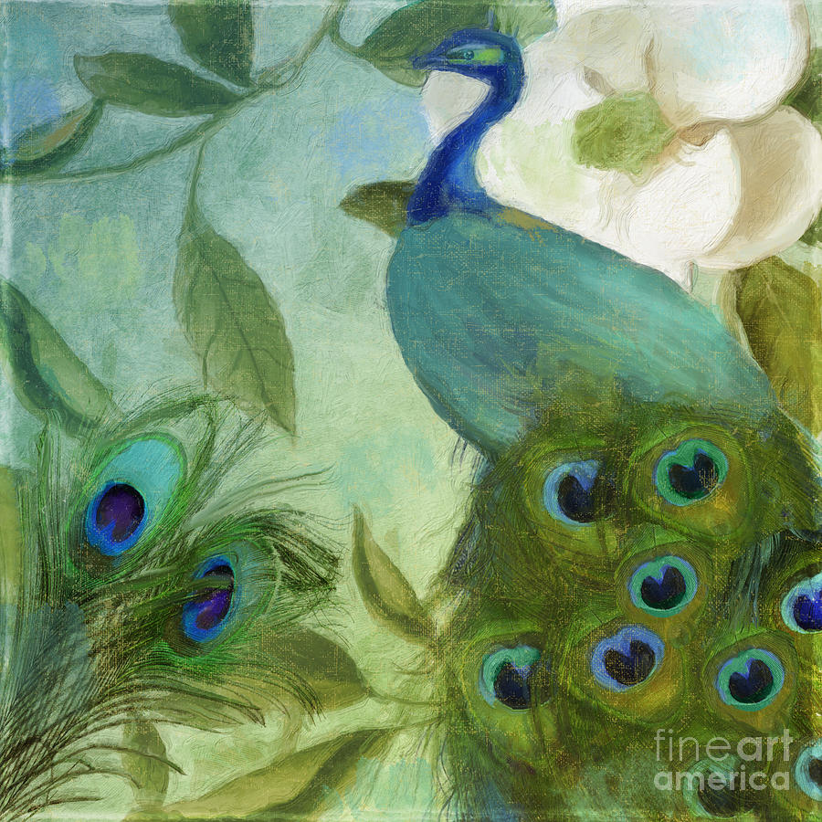 Peacock and Magnolia III Painting by Mindy Sommers