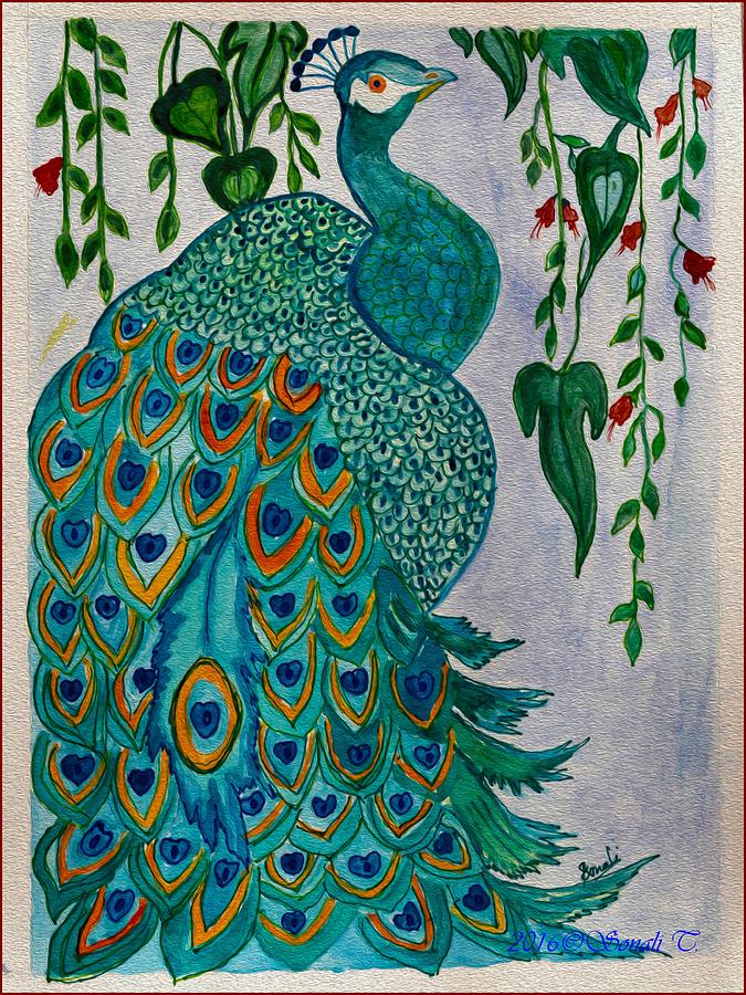 Peacock Painting - Peacock and Nature by Sonali Gangane