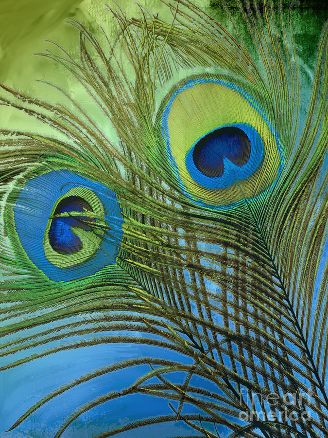 Peacock Candy Blue and Green Painting by Mindy Sommers