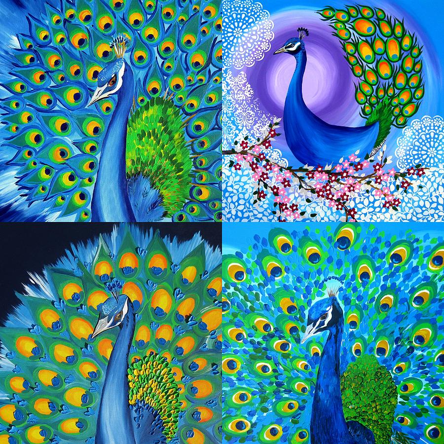 Peacock Painting - Peacock Collage by Cathy Jacobs