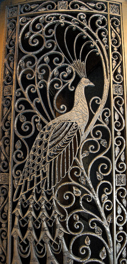 Peacock Door in watercolor - The Palmer House in Chicago Photograph by Suzanne Gaff