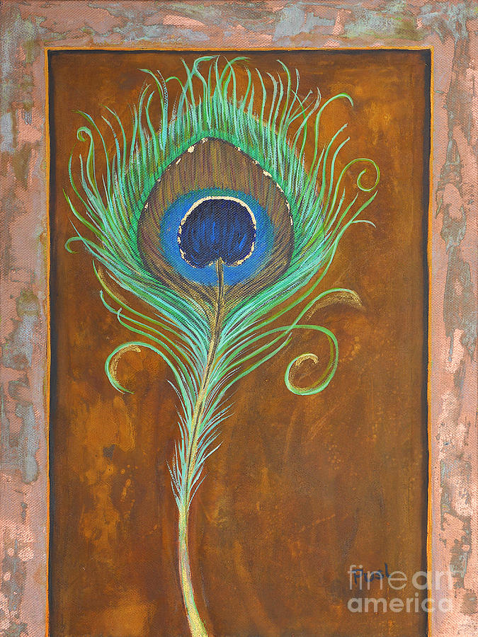 Peacock Feather on Rust Painting by Jutta Maria Pusl