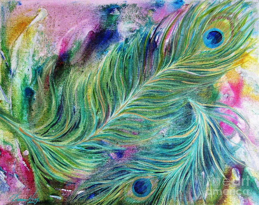 Peacock Feathers Bright Painting by Denise Hoag