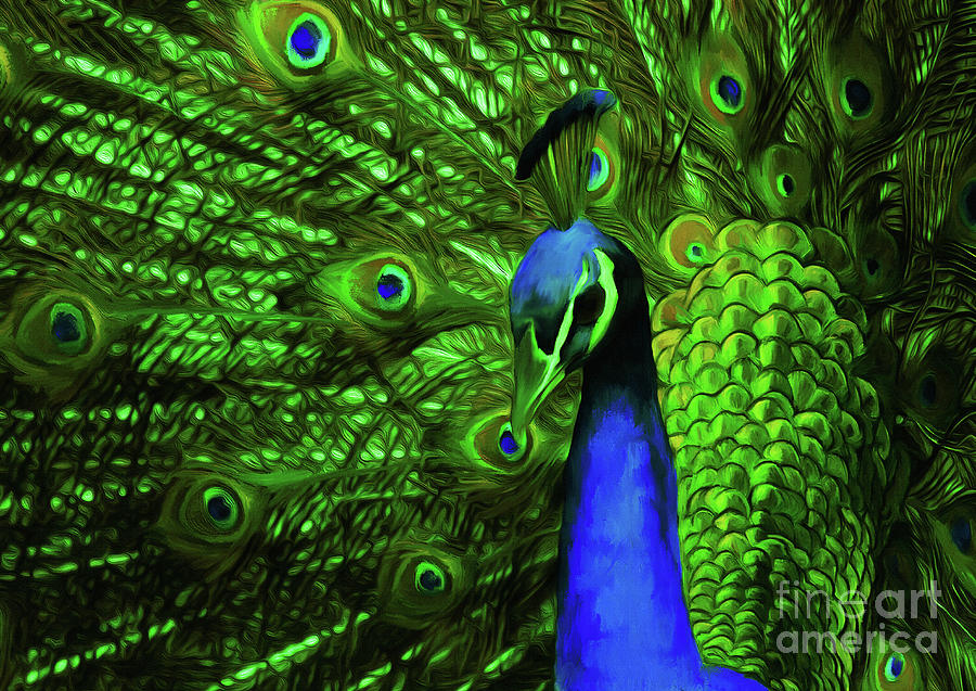 Peacock in green  Painting by Gull G