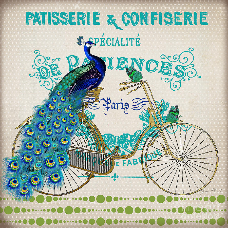Peacock On Bicycle-JP3608 Painting by Jean Plout