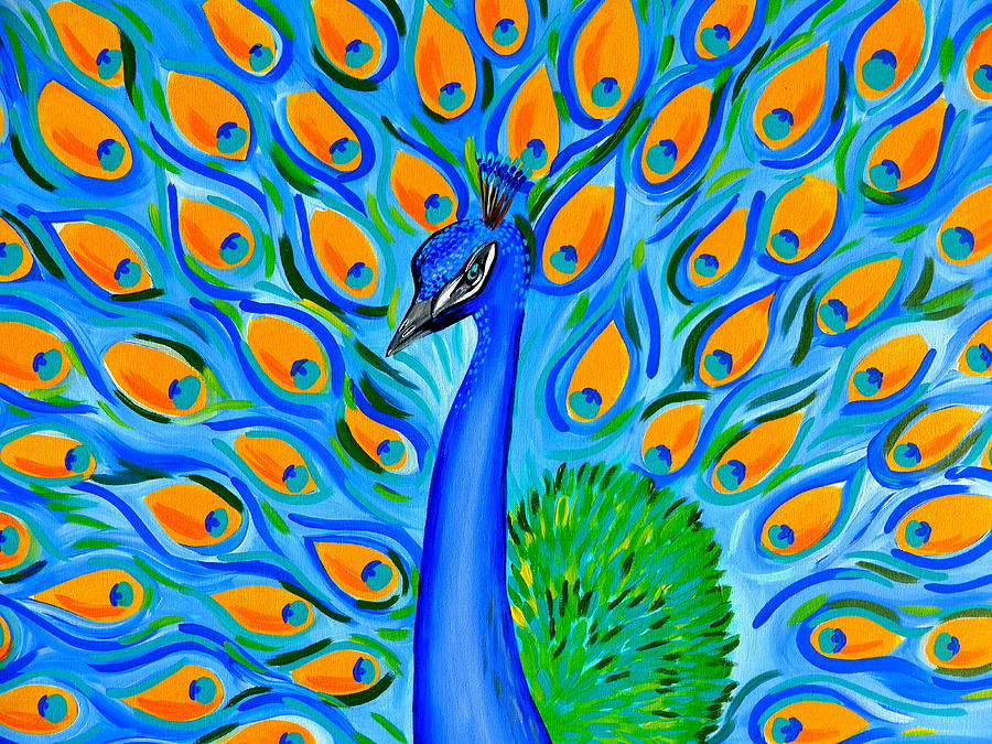Peacock Painting - Peacock With Aqua by Cathy Jacobs