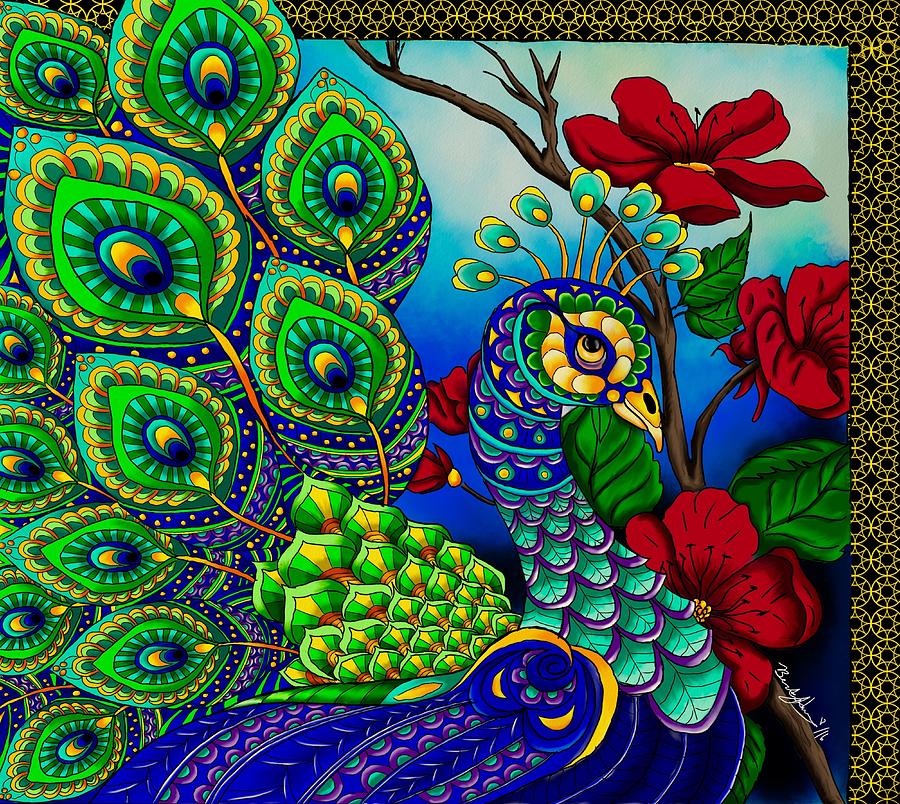 Peacock Zentangle Inspired Art Painting by Becky Herrera