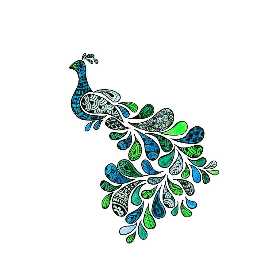 Drawing Peacock leaves tattoo pattern image realistic impressive .