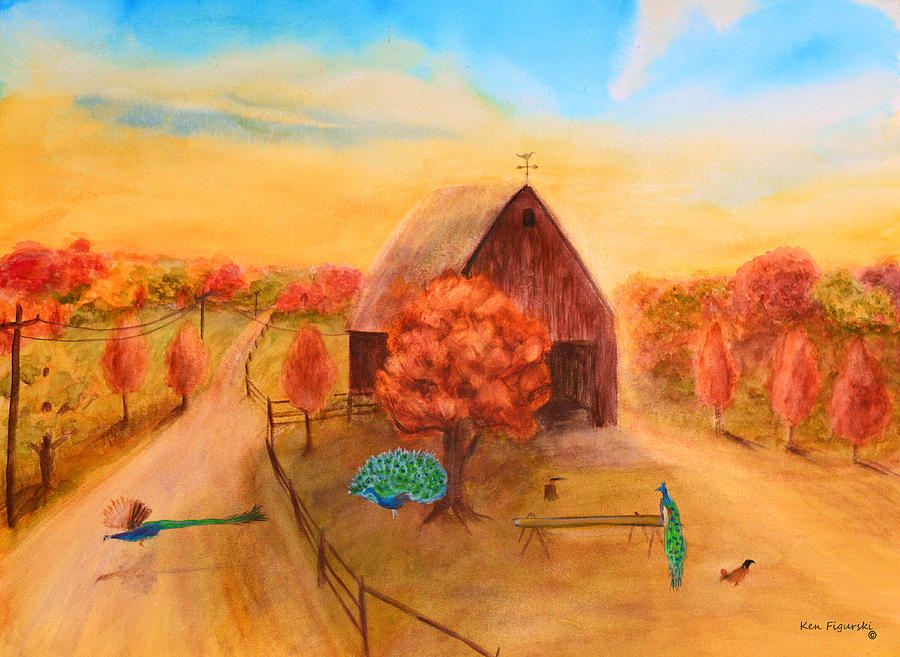 Peacocks in Autumn Painting by Ken Figurski