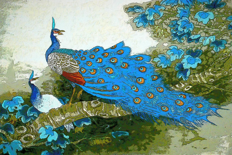 Peacocks Digital Art by Ronald Bolokofsky