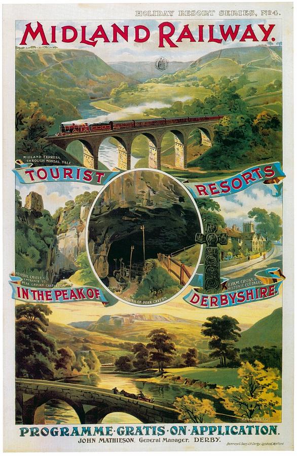 Peak Of Derbyshire - Midland Railway - Retro travel Poster - Vintage Poster Mixed Media by Studio Grafiikka