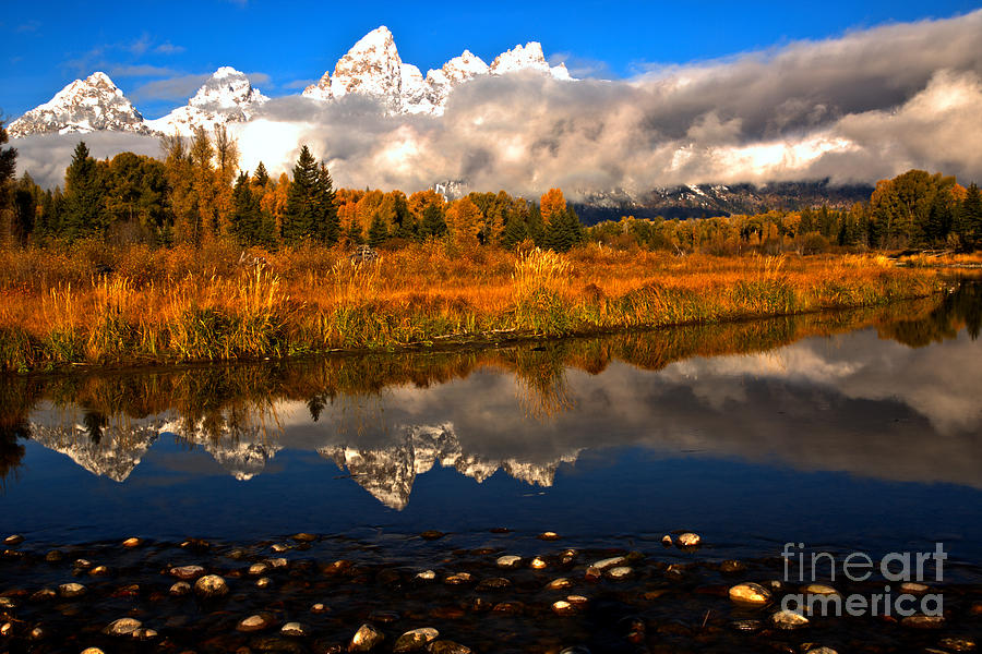 Peaks And River Rocks In The Snake River Photograph by Adam Jewell