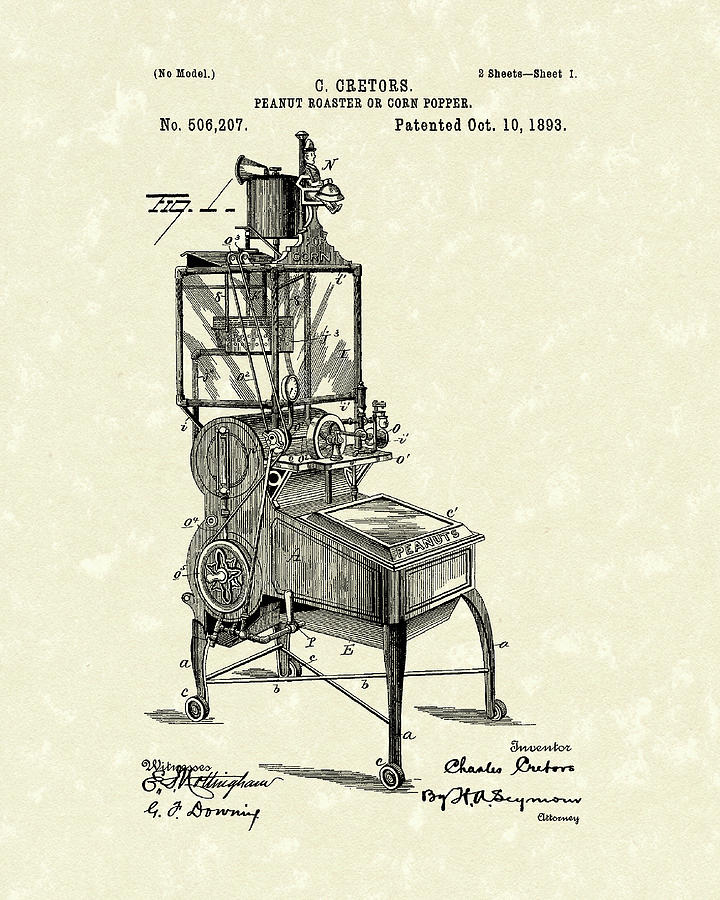 Peanut Roaster or Corn Popper 1893 Patent Art Drawing by Prior Art Design