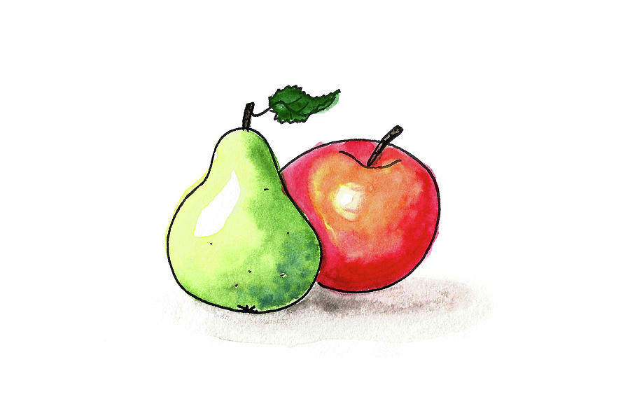 Pear and Apple Painting by Masha Batkova