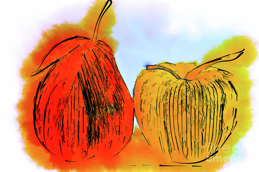 Pear And Apple Watercolor Digital Art by Kirt Tisdale