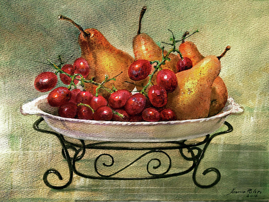 Pear Painting - Pear and Grape Platter by Franco Puliti