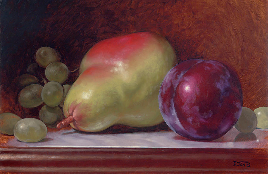 Pear and Plum Painting by Timothy Jones