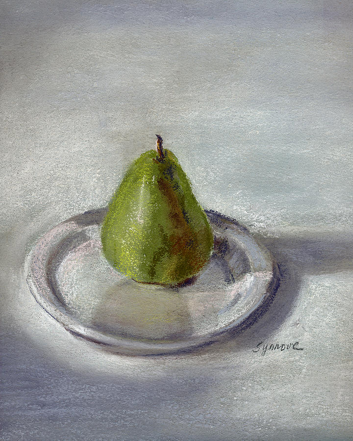 Pear on a Plate Painting by Synnove Pettersen