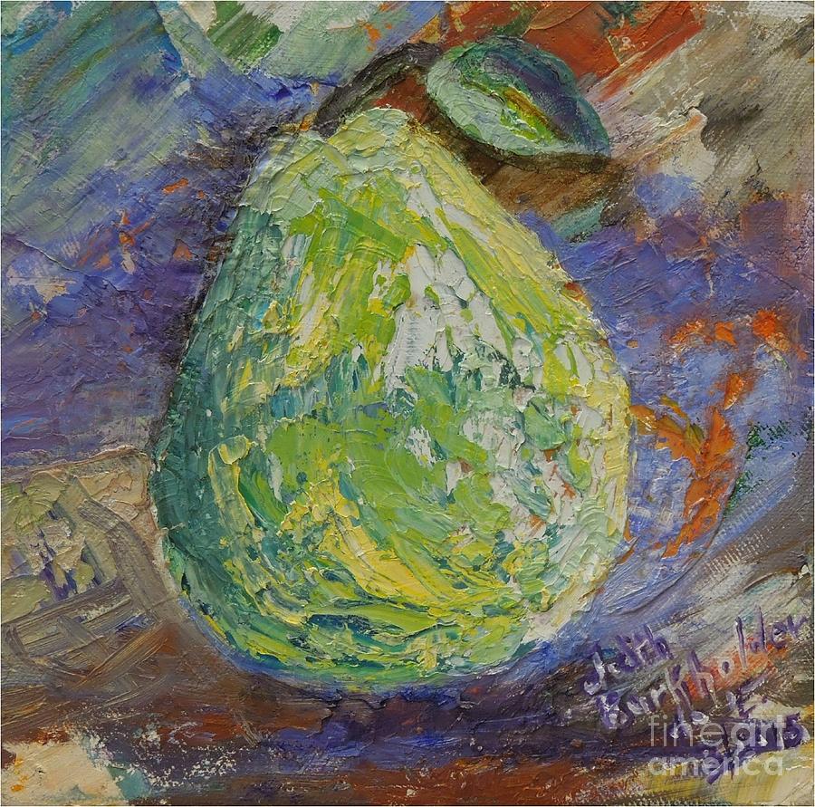 Pear on Lavender - SOLD Painting by Judith Espinoza