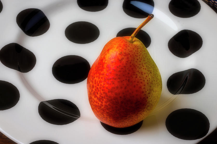Pear Photograph - Pear On Spotted Plate by Garry Gay