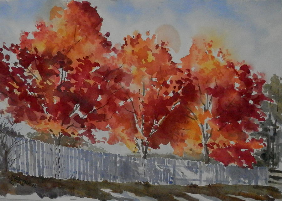 Pear Trees Fall Afternoon Painting by Martha Tisdale
