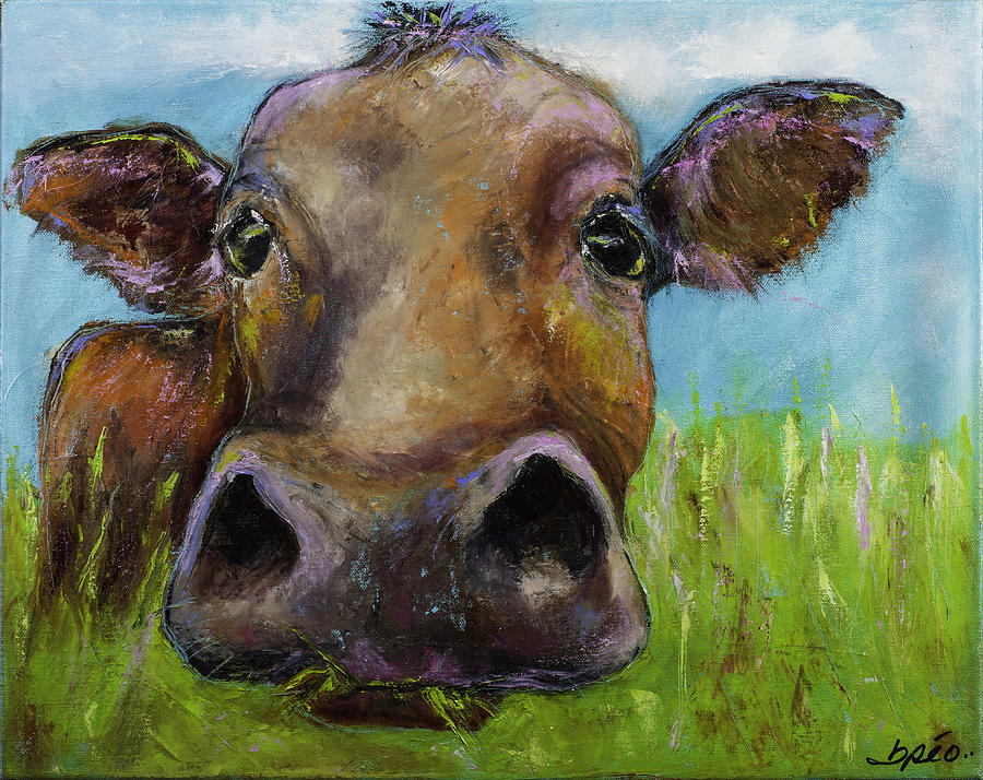 Cow Painting - Pearl by Brenda Peo