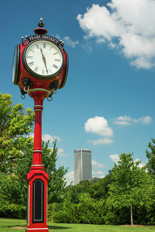Pearl District Clock and Tulsa Skyline Photograph by Gregory Ballos