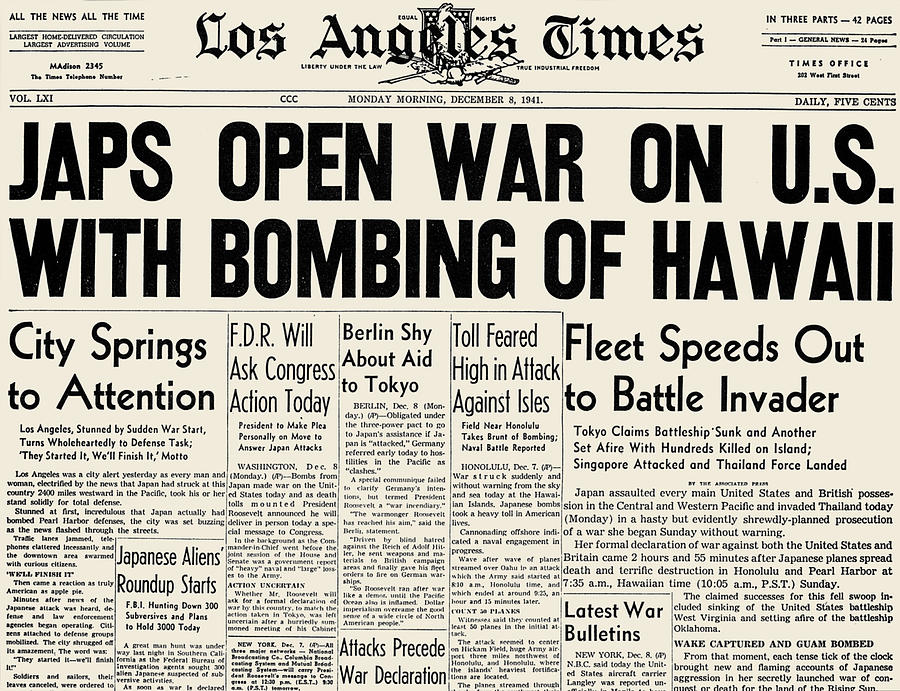 Pearl Harbor Headline 1941 Photograph by Granger