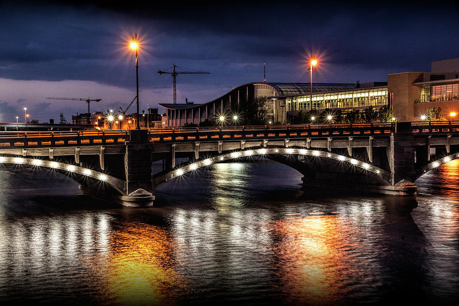 Pearl Street Bridge at Night over the Grand River Photograph by Randall Nyhof