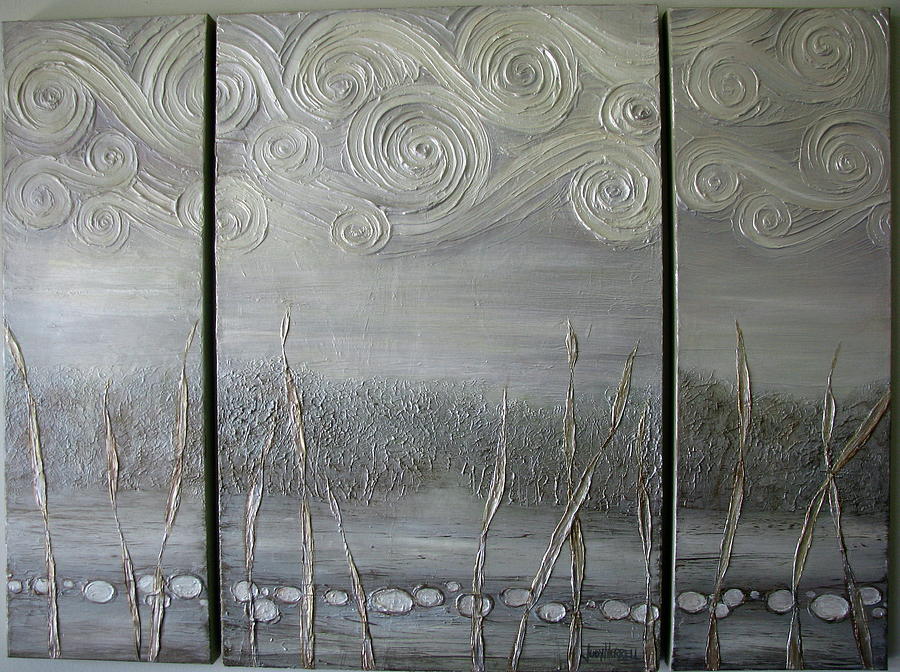 Pearl Swirl Triptych Painting by Judy Merrell - Pixels